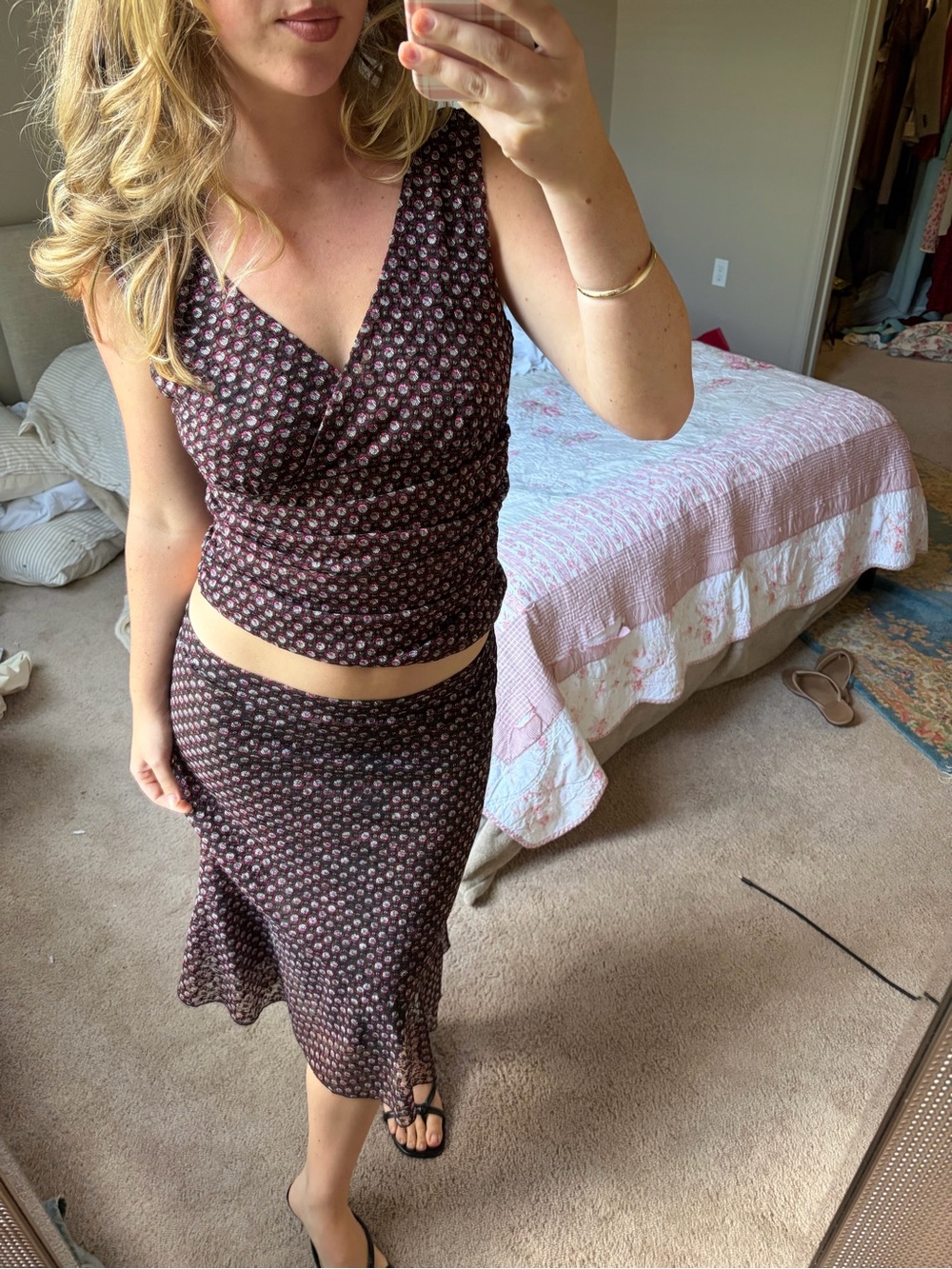 Kenneth Cole Brown Floral Midi Skirt